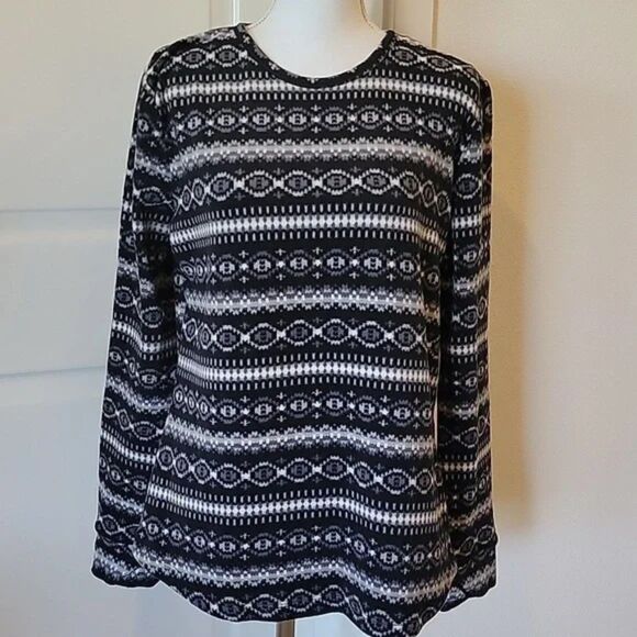 Climateright by Cuddl Duds Fair Isle Fleece Pajama Top Long Sleeve PJ Shirt Sm - Picture 1 of 5